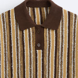 Polo Tricoté Rétro avec Motif Rayé