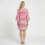 Robe Courte Trapèze à Imprimé Abstrait avec Manches Flare et Col en V pour Femme