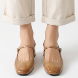 Mules à Talon Bloc en Cuir Véritable avec Bride à Boucle et Bout Carré