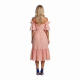 Robe Mi-Longue en Coton Sangallo à Épaules Dénudées avec Col en Cœur