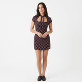 Robe Courte à Pois avec Épaules Dénudées et Laçage Frontal pour Femmes