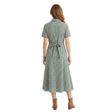 Robe Chemise Longue à Carreaux pour Femmes avec Col Classique et Manches Courtes