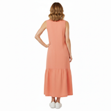 Robe midi pour femmes en coton et lin, sans manches, col en V, coupe évasée A avec poches