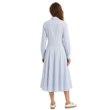 Robe Longue Rayée pour Femmes avec Col à Revers et Manches Longues Boutonnées