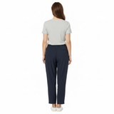 Pantalon pour femmes taille haute, longueur cheville, jambes larges, en mélange de lin avec taille élastique