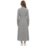 Robe Longue à Carreaux avec Boutonnage et Manches Longues pour Femmes