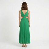 Robe Longue Plissée à Col en V avec Découpes Latérales et Dos Nu