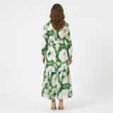 Robe Longue Fluide à Imprimé Floral avec Col en V et Manches Longues Bouffantes