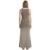 Robe Longue en Maille Sans Manches à Rayures et Col Rond pour Femmes