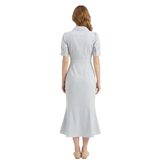 Robe Longue Évasée à Manches Courtes et Boutonnage pour Femmes