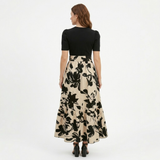 Robe Longue Trapèze à Imprimé Floral avec Ceinture et Manches Bouffantes