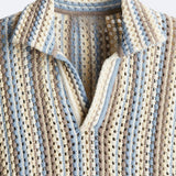Polo en Crochet Légère avec Motif Rayé