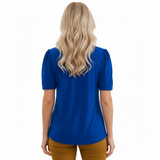 T-shirt à Manches Courtes pour Femme avec Col Rond Évasé et Détails Plissés