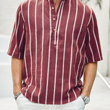 Samuel | Chemise d'été à manches courtes Henley avec motif rayé