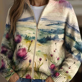 Zelda | Cardigan zippé paysage de chardon écossais