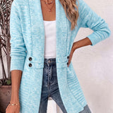 Nova | Cardigan à boutons et tabulations en tricot côtelé aqua