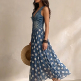Adeline | Robe Longue en Denim à Pois