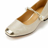 Escarpins à Bout Carré et Talon Bloc avec Strass et Bride pour Femme