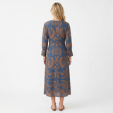 Robe Midi à Manches Longues avec Noeud Frontal et Imprimé pour Femmes