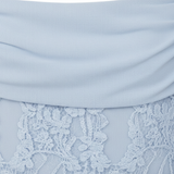 Robe Longue de Soirée en Dentelle à Épaules Dénudées avec Nœud à la Taille