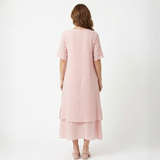Robe Midi Ample à Manches Courtes et Superpositions pour Femmes