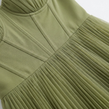 Robe Longue de Soirée Plissée avec Bustier à Bretelles et Fermeture Éclair Arrière