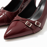 Escarpins Slingback à Bout Pointu en Similicuir Verni avec Brides pour Femmes