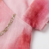Robe Courte Trapèze à Imprimé Abstrait avec Manches Flare et Col en V pour Femme