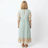Robe Midi de Style Boho pour Femmes avec Imprimé Floral, Col en V et Manches Lanternes