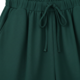 Pantalon Décontracté à Jambes Larges pour Femme avec Taille Élastique et Ceinture Décorative