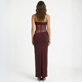 Robe Longue de Soirée Ajustée à Bustier en Dentelle et Bretelles pour Femmes