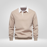 Polo Homme à Manches Longues – avec Col Blanc – Décontracté & Élegant