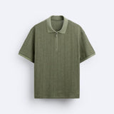 Polo structuré en tricot avec fermeture éclair