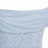 Robe Longue de Soirée à Épaules Dénudées en Dentelle avec Taille Drapée