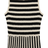 Robe Longue en Maille Sans Manches à Rayures et Col Rond pour Femmes