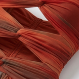 Robe Longue Évasée à Épaules Dénudées avec Détails Ajourés et Imprimé Dégradé