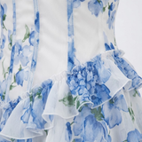 Robe Longue Fleurie à Volants avec Bustier Corset et Fines Bretelles