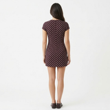Robe Courte à Pois avec Épaules Dénudées et Laçage Frontal pour Femmes