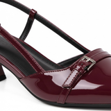 Escarpins slingback à petit talon en cuir verni avec bout pointu pour femme