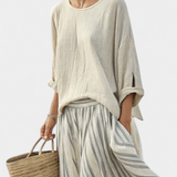 Aurora – blouse confortable et jupe midi à rayures