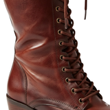 Bottes hautes femme à lacets montants en cuir vieilli avec talon carré et doublure douce