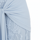 Robe Longue de Soirée en Dentelle à Épaules Dénudées avec Nœud à la Taille