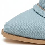 Bottes Hautes en Jean à Bout Pointu et Talon Carré pour Femme