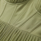 Robe Longue de Soirée Plissée avec Bustier à Bretelles et Fermeture Éclair Arrière