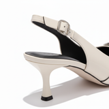 Escarpins Slingback à Bout Pointu en Similicuir avec Détails Métalliques pour Femmes