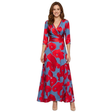 Robe Longue Fleurie à Col en V avec Manches Longues et Coupe Fluide