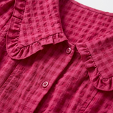 Robe Longue à Carreaux avec Col Claudine et Manches Bouffantes pour Femmes