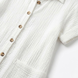 Robe Courte en Coton et Lin avec Col en V et Manches Trois-Quarts pour Femmes