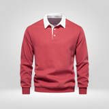 Polo Homme à Manches Longues – avec Col Blanc – Décontracté & Élegant