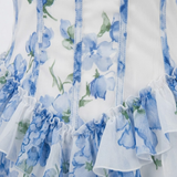Robe Longue Fleurie à Volants avec Bustier Corset et Fines Bretelles
